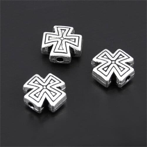 20Pcs Silver Color Cross Spacer Bead Charms Making Religion Pendant Making Bracelet Collier Handmade Jewelry 10X10mm A3237