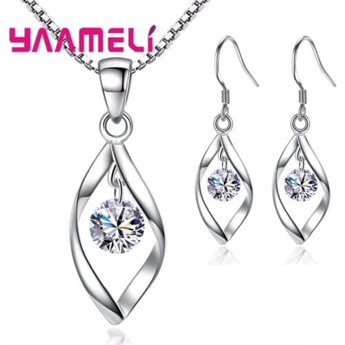 CZ Necklace Earring Bridal Jewelry Sets Wholesale 925 Sterling Silver Shining Cubic Zirconia Water Drop Wedding Engagement