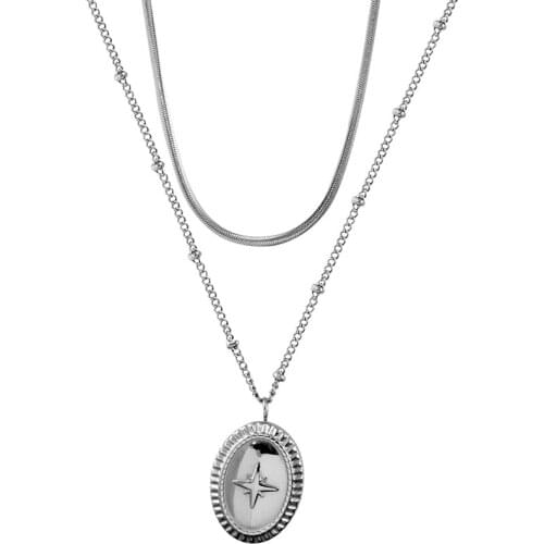 316L stainless steel fadeless double necklace small design eight star Hong Kong fashion quality socialite collarbone chain