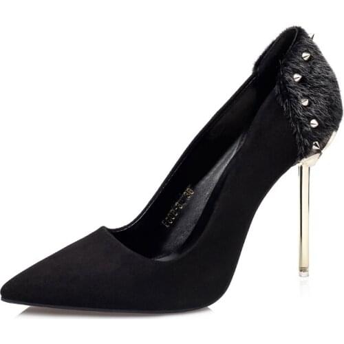 European and American temperament fine heels women 2020 new black wild pointed rivet shallow mouth womens shoes