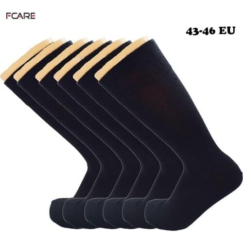 Fcare 12PCS=6 pairs plus size mid calf men black cotton business calcetines hombre sokken chaussett homme crew dress socks