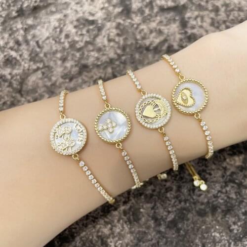 FLOLA Copper Zircon Cross Bracelet For Women Girl White Stone Crystal Tennis Gold Charm Bracelet Gift Wholesale Jewelry brtd73