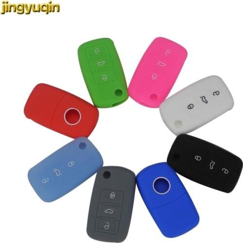 Jingyuqin 50pcs 3 BTN Silicone Car Key Cover Case for VW Golf Bora Jetta POLO Passat Skoda Superb Octavia Fabia SEAT Ibiza Leon