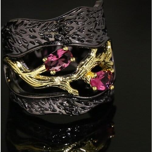 Fashion Gold Tree Branch Ring Party Steampunk Retro Two Tone Tungsten Zircon Ring Finger Rings for Women Men Statement Jewelry