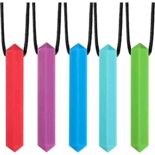 Sensory Crayon Teether Necklace – Best Tools for Autism and Teething Kids Silicone Chewy Toys Chewing Pendant for Boys & Girls