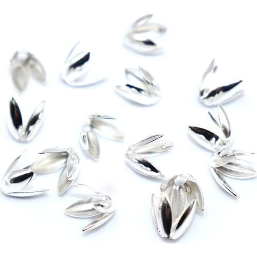100pcs/lot 8mm Flower Petal End Bead Cap 4 Petal Silver Plated Bead Caps Charms for Jewelry Making Spacer Beads Caps