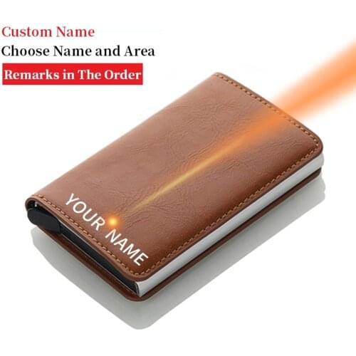 Rfid Blocking Protection Wallet Men ID Credit Card Holder Leather Metal Aluminum Business Bank Card Case CreditCard Cardholder