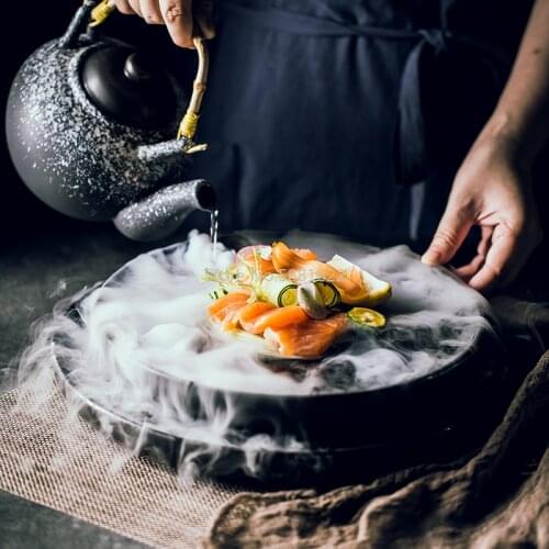Creative Sashimi Dry Ice Plate Japanese Salmon Seafood Sushi Restaurant High-end Flat Plate Serving Plate