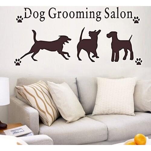 Creative Design Dog Grooming Salon Wall Sticker pet Shop Dog paw Decals Art Wall Stickers Removable FK-73
