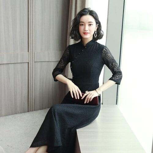 Lace Dress National Style Cheongsam Long Style 2020 Spring And Summer New Fashion Small Fresh Cheongsam Skirt Modern Qipao Dress