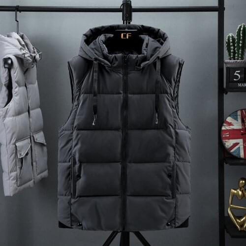Men 2021 Winter Fashion Large Size Down Cotton Vest Parka Mens Solid Warm Waistcoat Male Casual Hooded Sleeveless Jackets O468