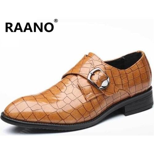 Mens Genuine Cow Leather Formal Business Shoes Male Vintage Gingham Oxford Shoes Metal Buckle Pointed Toe Wedding Dress Shoes