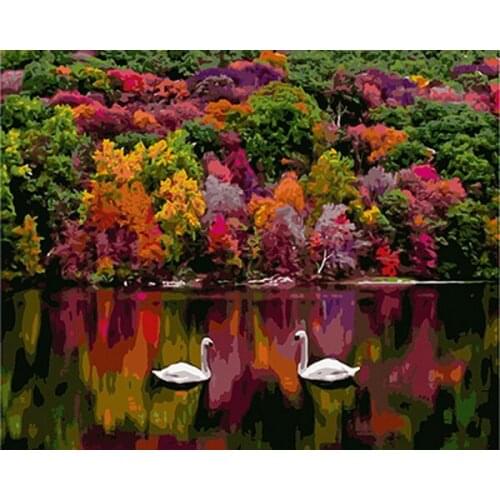Frameless painting by numbers wall decor diy picture oil painting on canvas for home decor 4050 swan couple
