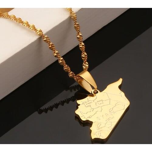 Stainless Steel Syria Map Flag Pendant Necklace Fashion Syrians Map Women Charm Jewelry