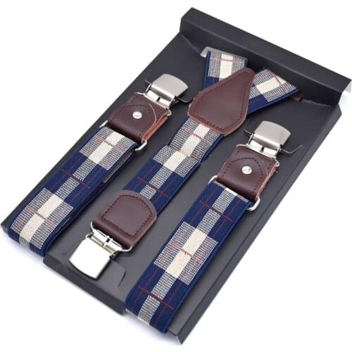 Leather Suspender Mens Elastic Suspender trousers belt Three Clips-on men suspenders Length-adjustable Strap 3.5cm*120cm