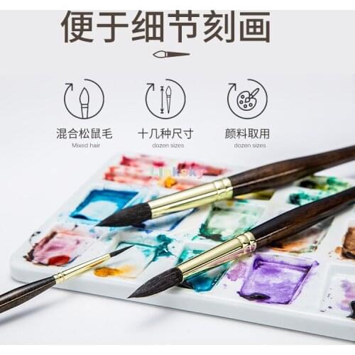 Mairtini Professional Watercolor Brush Petit Gris Pur Paint Brush, Wash/Mop Pure Squirrel, Coloring and Detailed Painting ,1098