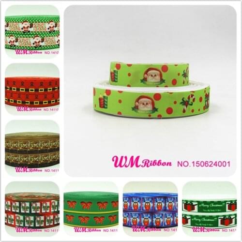 Q&N ribbon 7/8inch 22mm Santa Christmas Day Printed Grosgrain Ribbon 50yds/roll Free Shipping For Hair Bow Hair Tie