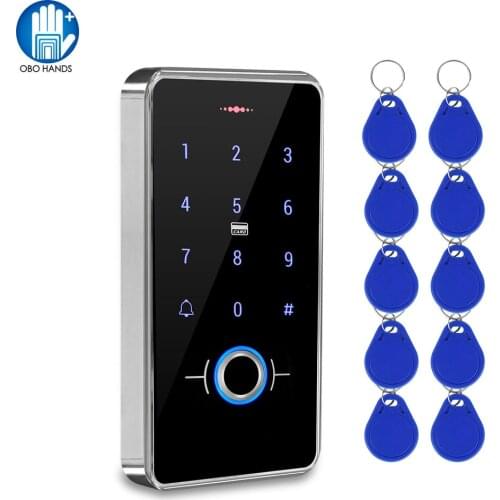 RFID Fingerprint Access Controller Waterproof Touch Keypad Reader DC12V Door Opener Backlight Outdoor with 13.56MHz Keychains