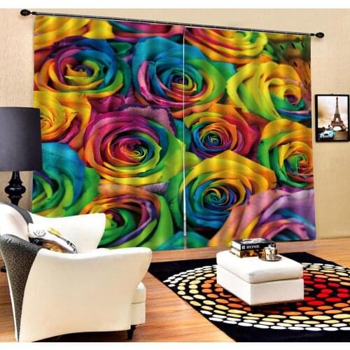 Rose 3D Curtain Printing Blockout Polyester Photo Drapes Fabric For Room Bedroom Drapes Cortinas