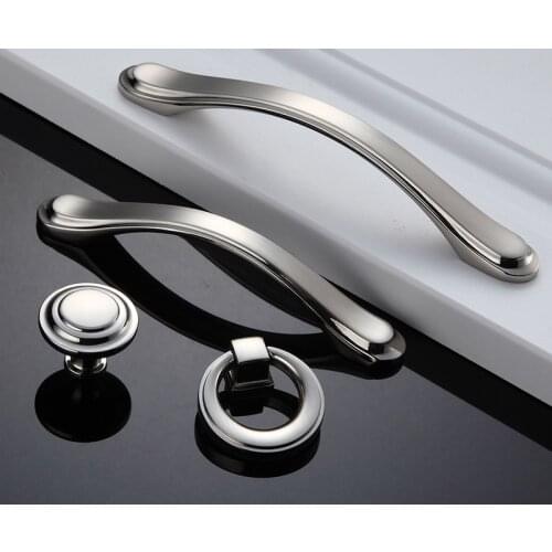 1PCS Drawer Cabinet Handle Zinc Alloy Bathroom Wardrobe Kitchen Knob Door Handle Furniture Hardware Brushed Silver Color