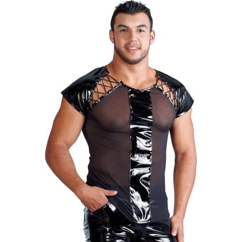 Sexy Lingerie EUROPE SEXY PVC RUBBER LATEX MENS T SHIRT EROTIC GAY VEST SUSPENDERS FETISH L937