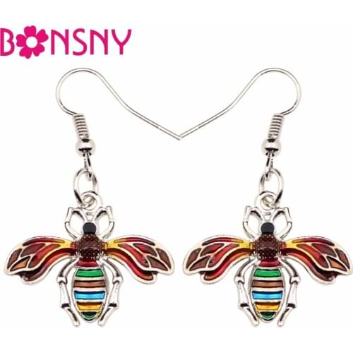 Bonsny Fashion Big Long Enamel Alloy Insect Bee Honeybee Dangle Drop Earrings 2018 News Tools Fashion Jewelry For Girls Women