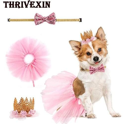 Dog hat Caps with Bowknot Crown Skirt Cat Birthday Costume Sequin Design Headwear Collar Hat Christmas Party Pets Accessories