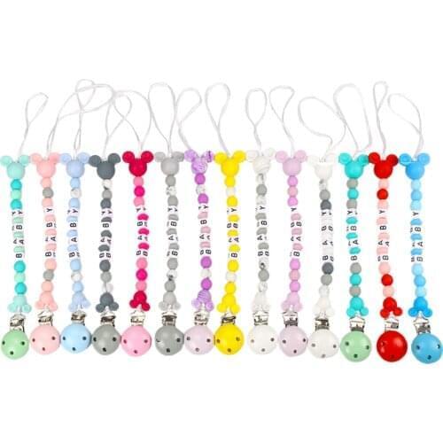 Personalized Name Pacifier Clips Silicone Teething Beads BPA Free Cartoon Animal Dummy Clip Chain Newborn Baby Boy Girl Nursing