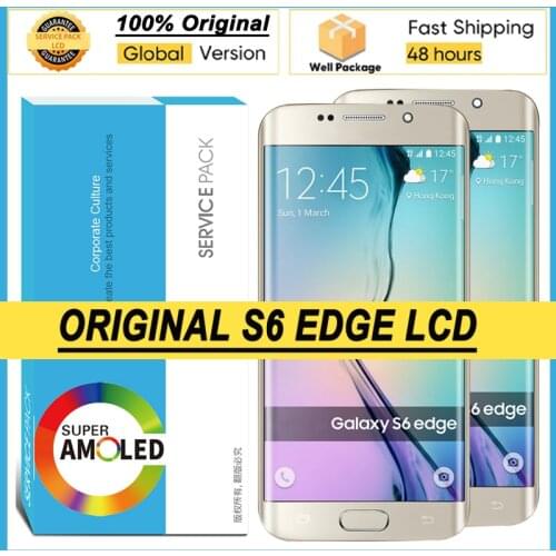 Blue/Gold/White Super AMOLED Display for SAMSUNG Galaxy S6 edge LCD with Frame G925 G925I G925F Touch Screen Repair Parts