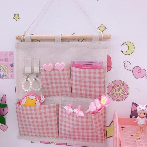 W&G Ins Powder Grid Wall Multifunctional Sundries Storage Bag Hanging Bag Student Dormitory Pink Finishing Storage Bag