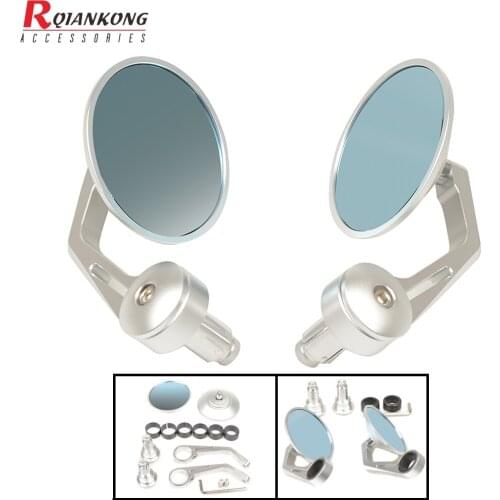 For yamaha bmw suzuki honda Universal Handlebar CNC Aluminum Motocycle Rearview Mirror Moto End Motor Side Blue Glass Mirror