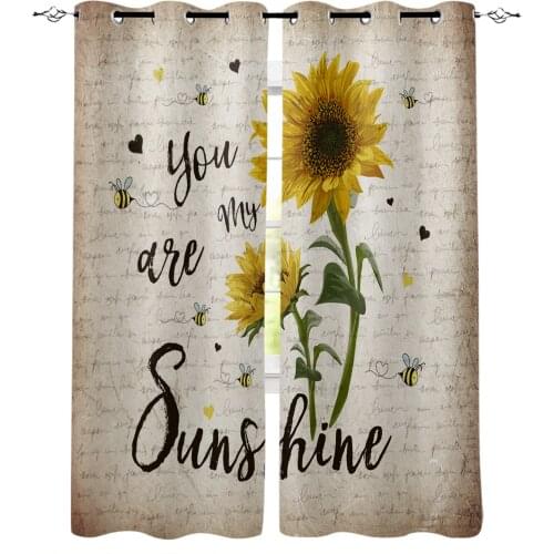 Sunflower Vintage Letter Bee Blackout Curtains For Living Room Bedroom Window Treatment Blinds Drapes Kitchen Curtains