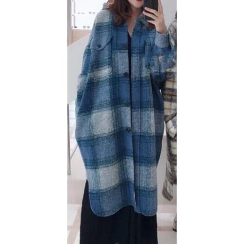 ElfStyle Wool Blend Contrast Color Plaid Long Style Woolen Jacket Coat - Female F/W 2020 Contour Gingham Checkered Top