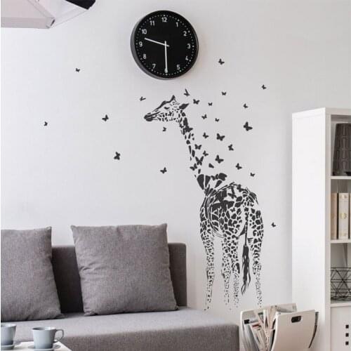 Giraffe With Butterfly Wall Sticker Vinyl Home Decor Living Room Bedroom Nursery Decoration Animal Decals Removable Mural 4471