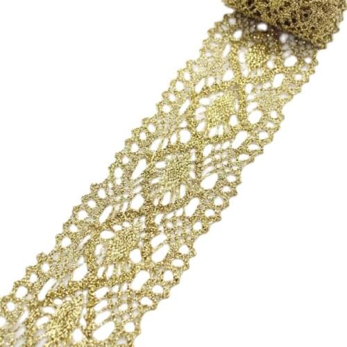 1Yards High Quality Gold Lace Fabric Ribbon Trim Guipure Curtain Applique 5cm Laces Sewing Lace Dress Decoration dentelle VG22
