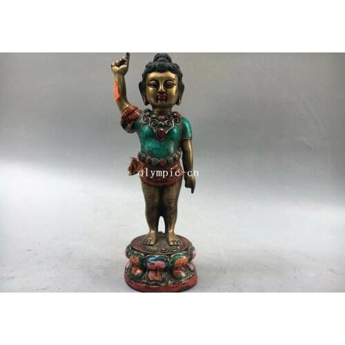 10'' bronze gold inlay turquoise gemstone baby boy Gautama Sakyamuni Buddha