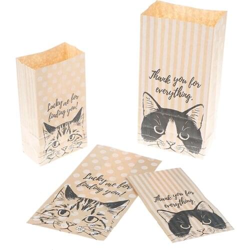 10Pc/lot Candy Cookies Kraft Paper Bags Cat Pattern Kraft Paper Gift Bag Gift Packing Wedding Home Party Birthday Gift Packaging
