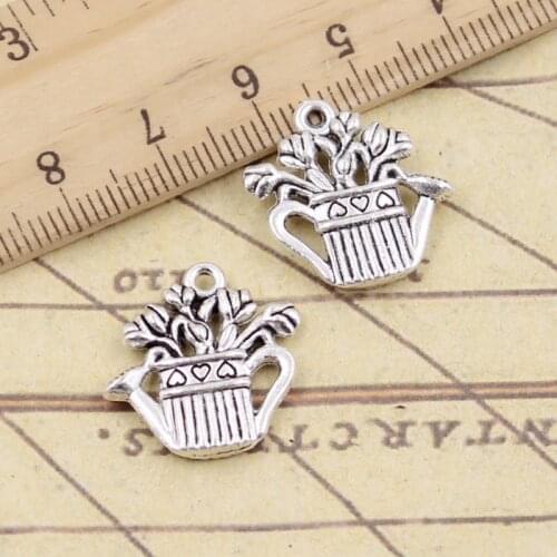 10pcs Charms Flower Pot Kettle 20x19mm Tibetan Silver Color Pendants Antique Jewelry Making DIY Handmade Craft