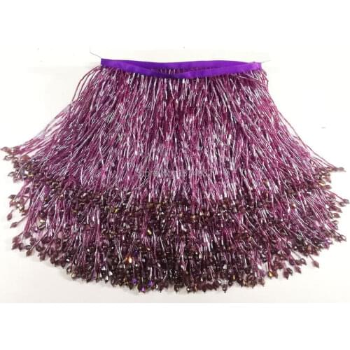 Gold heavy bead fringe tassel trim for dance costume, haute couture dress trimming beading fringe gold silver blue SGTM3