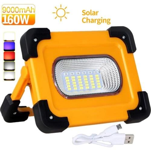 160W Portable LED Work Light Solar Work Lights 28000lm COB Flood Light 9000mAh Power Bank with Magnetic Base for Car repairing