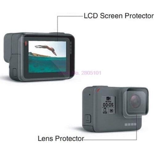 200pcs Tempered Glass Protector Cover For GoPro Go pro Hero5 Hero6 Hero 5 6 Black Camera Lens LCD Screen Clear Protective Film