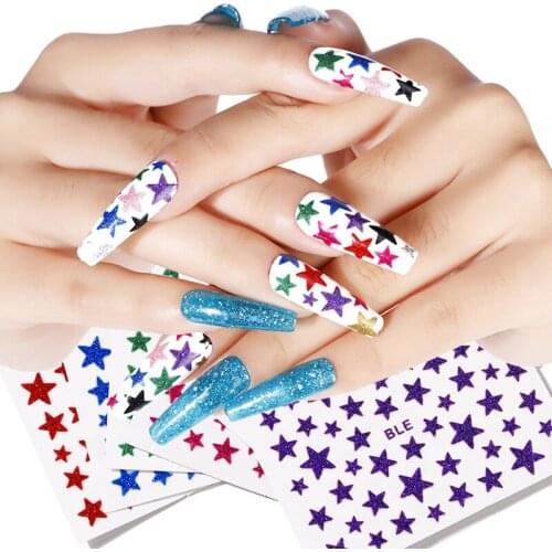 3 Pcs Shiny Star Nail Sticker 3D Glued Glitter Powder Color Five-pointed Star Nail Art Charm Art Design Decoration Accessories