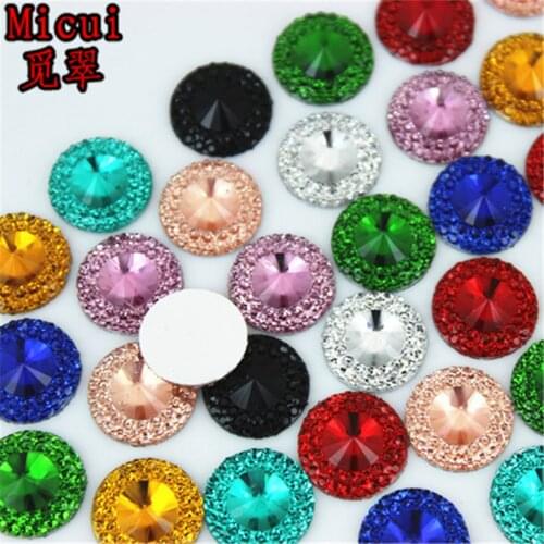 Micui 50pcs 12mm Round Flatback Resin Stone Beads Flatback Resin Rhinestone For DIY Wedding Decoration MC774
