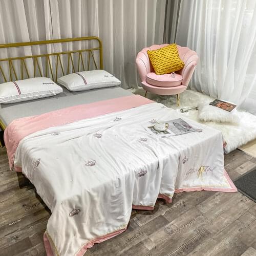 White Tencel Summer Quilt Crown Embroidery Air Condition Blanket Soft and Comfortable Bed Cover Bedding 2020 New