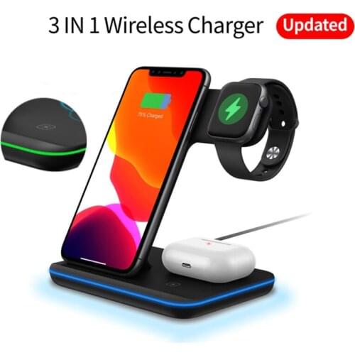 Wireless Charger Stand 3 in 1 Qi 15W Fast Charging Dock Station for Apple Watch iWatch 6 5 4 3 AirPods Pro iPhone 12 11 XS XR X