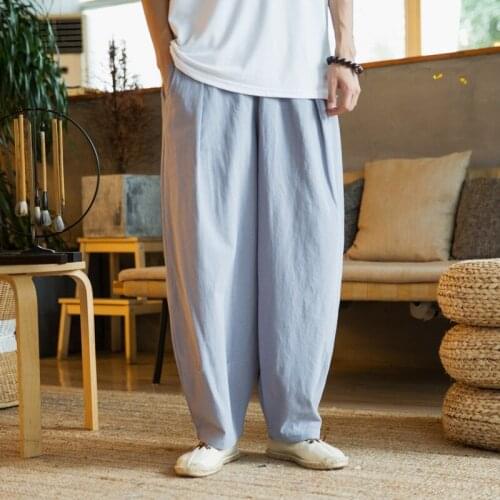 Chinese Style Retro Solid Color Pants Men Clothing 2021 Autumn Fashion Clothes Loose Casual Pants Plus Size Harem Pants 12109