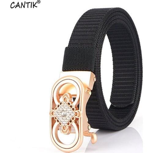 CANTIK Ladies Good Quality Nylon Belts Fashion Crystal Diamond Decorative Buckle Clothing Accessories Women 2.5cm Width CBCA298