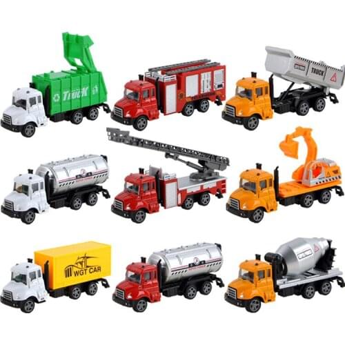 Children 1:64 Alloy Diecasting RC Car Inertial Return Fire Excavator Sprinkler Waste Model Body Rotary Toys Collection Gift Set