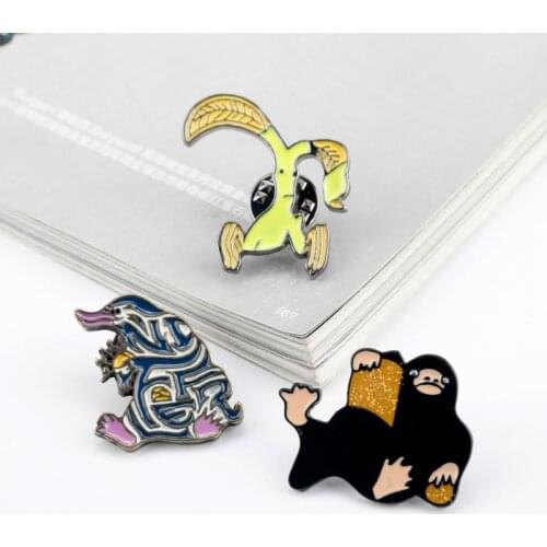 Fantastic Beasts and Where Pin Niffler Pickett the Bowtruckle Booches Movie Jewelry Enamel Badge Lapel Pins For Lady Kid Gift