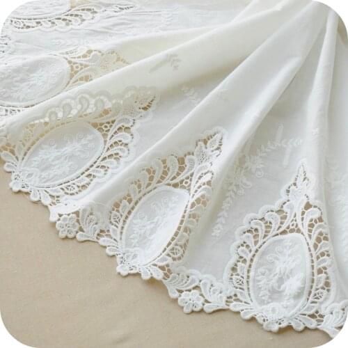 Exquisite White cotton cloth lace bilateral embroidery flower lace fabric white 130cm skirt clothes Diy accessory